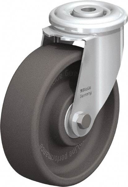 Blickle - 5" Diam x 1-3/16" Wide x 5-7/8" OAH Hollow Kingpin Mount Swivel Caster - Heat-Resistant Nylon, 330 Lb Capacity, Ball Bearing, Hollow Kingpin Stem - Benchmark Tooling
