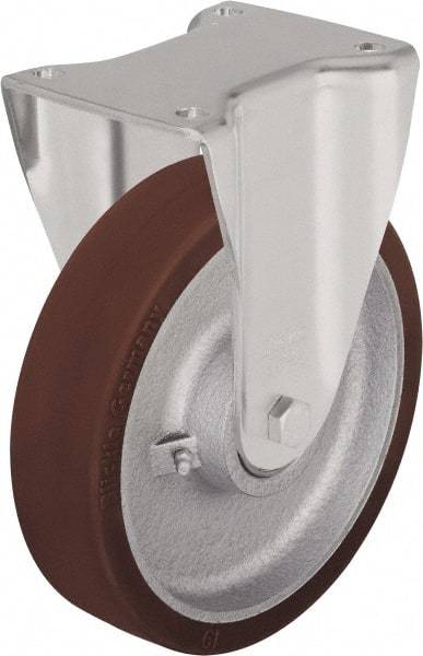 Blickle - 10" Diam x 2-23/64" Wide x 11-39/64" OAH Top Plate Mount Rigid Caster - Polyurethane-Elastomer Blickle Softhane, 1,980 Lb Capacity, Ball Bearing, 5-1/2 x 4-3/8" Plate - Benchmark Tooling
