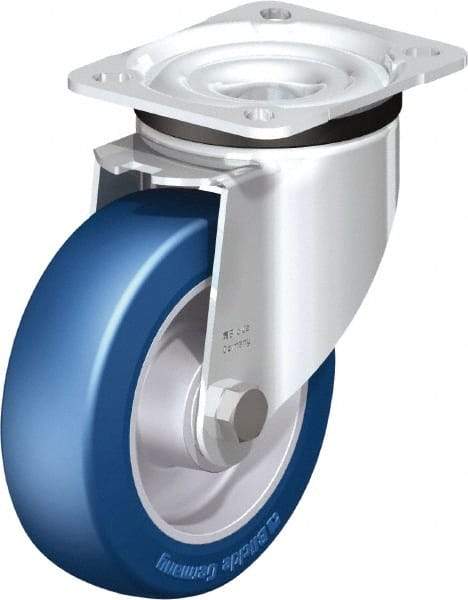 Blickle - 5" Diam x 1-37/64" Wide x 6-7/64" OAH Top Plate Mount Swivel Caster - Polyurethane-Elastomer Blickle Besthane, 770 Lb Capacity, Ball Bearing, 3-15/16 x 3-3/8" Plate - Benchmark Tooling