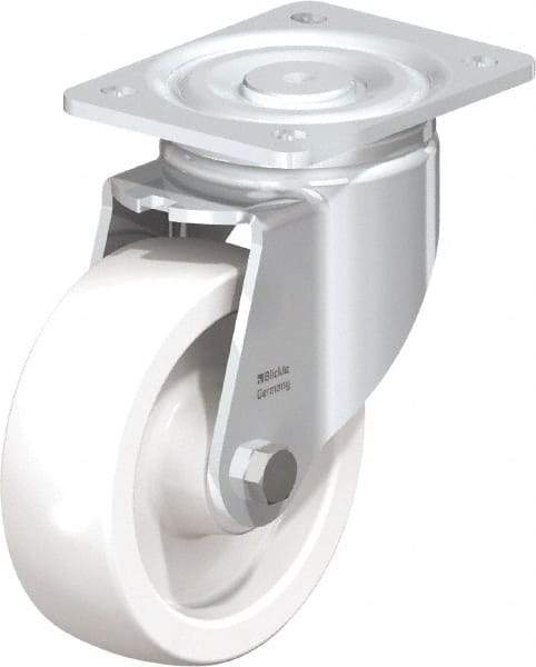 Blickle - 6" Diam x 1-31/32" Wide x 7-3/4" OAH Top Plate Mount Swivel Caster - Impact-Resistant Nylon, 1,760 Lb Capacity, Plain Bore Bearing, 5-1/2 x 4-3/8" Plate - Benchmark Tooling