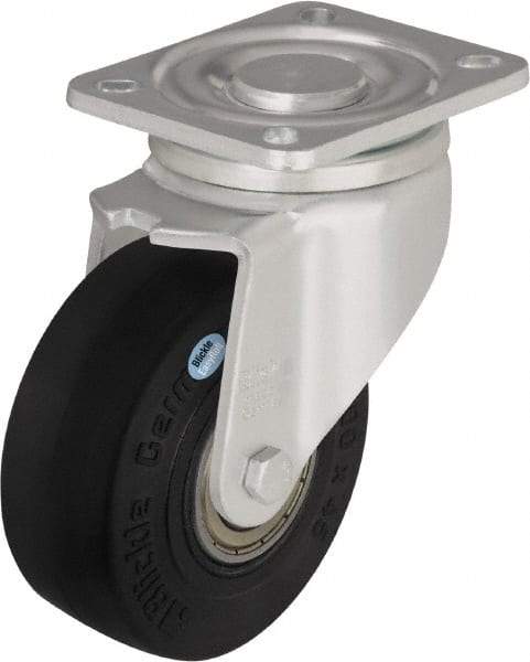 Blickle - 4" Diam x 1-49/64" Wide x 5-33/64" OAH Top Plate Mount Swivel Caster - Solid Rubber, 594 Lb Capacity, Ball Bearing, 5-1/2 x 4-3/8" Plate - Benchmark Tooling