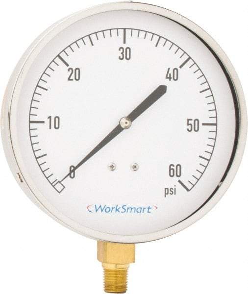 Value Collection - 4-1/2" Dial, 1/4 Thread, 0-60 Scale Range, Pressure Gauge - Lower Connection Mount, Accurate to 0.01% of Scale - Benchmark Tooling