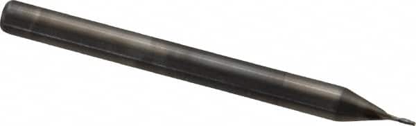 Niagara Cutter - 0.02", 0.06" LOC, 1/8" Shank Diam, 1-1/2" OAL, 2 Flute, Solid Carbide Square End Mill - Single End, Uncoated, Spiral Flute, 30° Helix, Centercutting, Right Hand Cut, Right Hand Flute, Series ME230 - Benchmark Tooling
