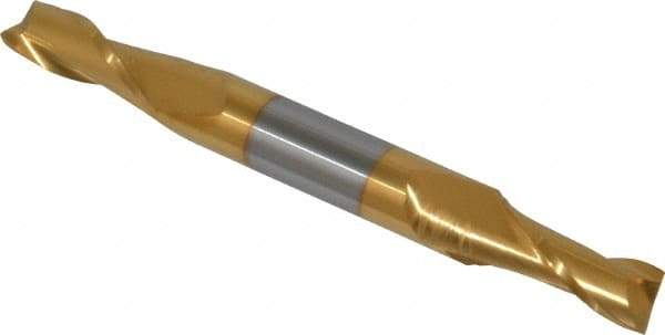 Hertel - 5/16", 3/4" LOC, 3/8" Shank Diam, 3" OAL, 2 Flute, Solid Carbide Square End Mill - Double End, TiN Finish, 30° Helix, Centercutting, Right Hand Cut - Benchmark Tooling