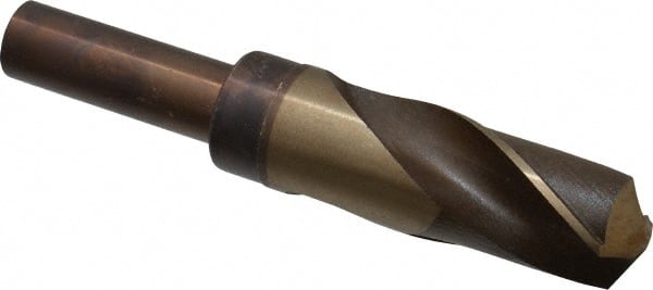 Reduced Shank Drill Bit: 1-5/32'' Dia, 3/4'' Shank Dia, 135 ™, Cobalt 6'' OAL, 3'' Flute Length, Bright/Uncoated Finish, Straight-Cylindrical Shank
