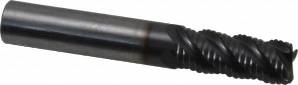OSG - 3/8" Diam, Coarse Pitch, 7/8" LOC, 4 Flute Solid Carbide 0.03" Corner Radius Roughing End Mill - TiAlN Finish, 2-1/2" OAL, 3/8" Shank Diam, Single End, Centercutting, 40° Helix - Benchmark Tooling