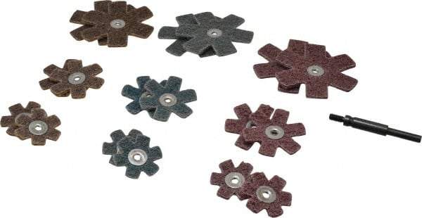 Superior Abrasives - 17 Piece Aluminum Oxide Sanding Star Kit - Contains 1-1/2, 2 & 3" Diam Coarse, Medium & Very Fine Polishing & Sanding Stars - Benchmark Tooling