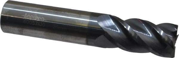 Accupro - 20mm, 38mm LOC, 20mm Shank Diam, 92mm OAL, 4 Flute, Solid Carbide Square End Mill - Single End, AlTiN Finish, Spiral Flute, 40° Helix, Centercutting, Right Hand Cut, Right Hand Flute - Benchmark Tooling