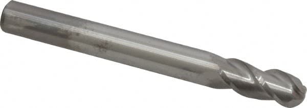Accupro - 7/16" Diam, 1" LOC, 3 Flute Solid Carbide Ball End Mill - Uncoated, Single End, 4" OAL, 7/16" Shank Diam, Spiral Flute - Benchmark Tooling