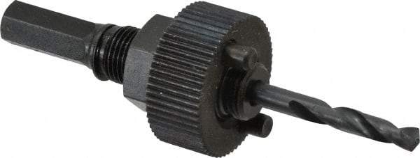 Greenlee - 6 to 1-1/4" Tool Diam Compatibility, Hex Shank, Steel Integral Pilot Drill, Hole Cutting Tool Arbor - 1/2" Min Chuck, Threaded Shank Attachment, For Carbide-Grit Hole Saws, Greenlee Bimetal Hole Saws, Recessed Light Hole Saws - Benchmark Tooling