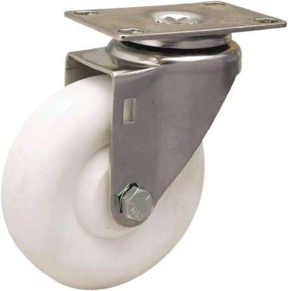 Hamilton - 4" Diam x 1-3/8" Wide x 5-1/8" OAH Top Plate Mount Swivel Caster - Polyolefin, 300 Lb Capacity, Plain Bore Bearing, 2-3/8 x 3-5/8" Plate - Benchmark Tooling
