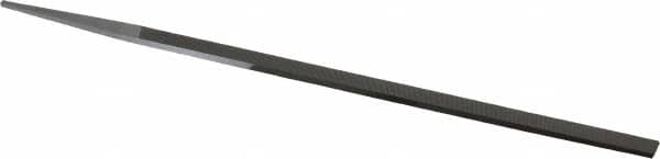 Grobet - 10" Standard Precision Swiss Pattern Narrow Pillar File - Double Cut, 25/64" Width Diam x 3/16" Thick, With Tang - Benchmark Tooling