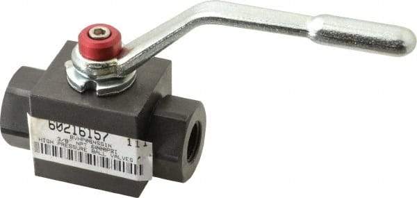 Parker - 3/8" Pipe, Carbon Steel Standard Ball Valve - Inline - Two Way Flow, FNPT x FNPT Ends, Lever Handle, 7,500 WOG - Benchmark Tooling