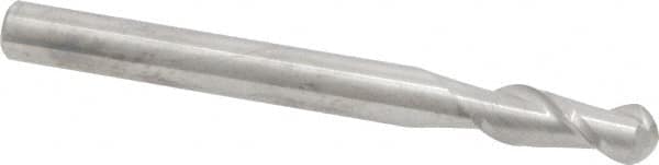 Accupro - 3/8" Diam, 1" LOC, 2 Flute Solid Carbide Ball End Mill - Uncoated, Single End, 4" OAL, 3/8" Shank Diam, Spiral Flute - Benchmark Tooling