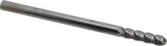 Accupro - 3/8" Diam, 1-1/2" LOC, 4 Flute Solid Carbide Ball End Mill - Uncoated, Single End, 6" OAL, 3/8" Shank Diam, Spiral Flute - Benchmark Tooling
