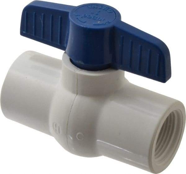 NIBCO - 1" Pipe, Standard Port, PVC Miniature Ball Valve - 1 Piece, Inline - One Way Flow, FNPT x FNPT Ends, Tee Handle, 150 WOG - Benchmark Tooling