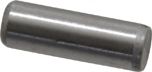 Made in USA - 1/4" Diam x 3/4" Pin Length Grade 8 Alloy Steel Standard Dowel Pin - Bright Finish, C 47-58 & C 60 (Surface) Hardness, 14,720 Lb (Double Shear), 7,360 Lb (Single Shear) Breaking Strength, 1 Beveled & 1 Rounded End - Benchmark Tooling