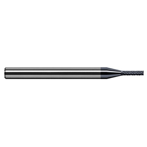 Miniature End Mills - Deburring End Mill - 0.0150″ (1/64″) Cutter Diameter × 0.0450″ Length of Cut Carbide Deburring Square End Mill, 6 RH Teeth, 3 LH Teeth, AlTiN Coated - Exact Industrial Supply