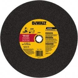 DeWALT - 14" 24 Grit Aluminum Oxide Cutoff Wheel - 0.109" Thick, 1" Arbor, 4,300 Max RPM, Use with Stationary Tools - Benchmark Tooling