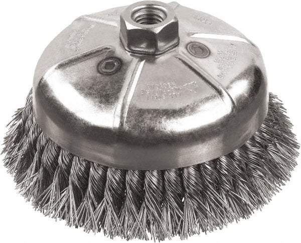 DeWALT - 6" Diam, 5/8-11 Threaded Arbor, Steel Fill Cup Brush - 0.02 Wire Diam, 1-3/8" Trim Length, 6,600 Max RPM - Benchmark Tooling