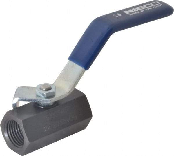 NIBCO - 1/2" Pipe, Carbon Steel Standard Ball Valve - 1 Piece, Inline - One Way Flow, FNPT x FNPT Ends, Lever Handle, 2,000 WOG - Benchmark Tooling