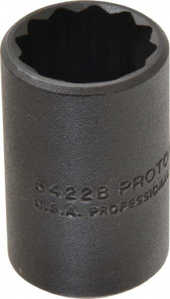 Proto - 11/16", 1/2" Drive, Standard Hand Socket - 12 Points, 1-1/2" OAL, Alloy Steel, Black Finish - Benchmark Tooling