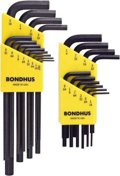 Bondhus - 22 Piece L-Key Hex Key Set - Hex Range 0.05 to 5/16", Protanium High Torque Steel - Benchmark Tooling