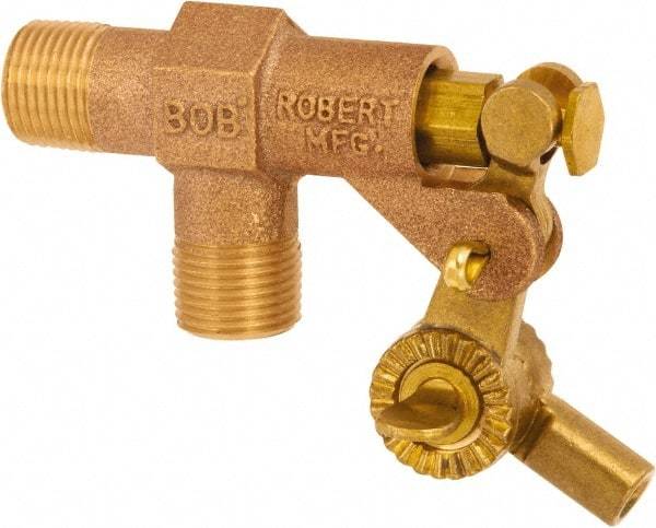 Control Devices - 3/4" Pipe, Brass, Angle Pattern-Single Seat, Mechanical Float Valve - 100 psi, MIP End Connections - Benchmark Tooling