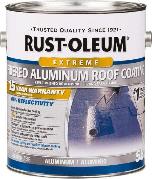 Rust-Oleum - 1 Gal Can Aluminum Fibered Aluminum Roof Coating - 50 Sq Ft/Gal Coverage, 397 g/L VOC Content, Mildew Resistant, Long Term Durability & Weather Resistance - Benchmark Tooling