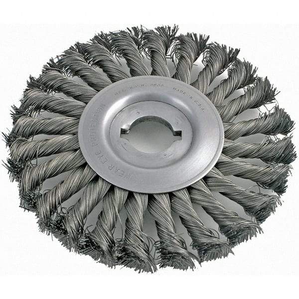 Brush Research Mfg. - 6" OD, 1/2 & 5/8" Arbor Hole, Knotted Carbon Wheel Brush - 5/8" Face Width, 1-7/16" Trim Length, 8,000 RPM - Benchmark Tooling