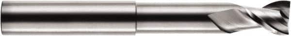 RobbJack - 3/8", 3/8" LOC, 3/8" Shank Diam, 4" OAL, 2 Flute, Solid Carbide Square End Mill - Single End, Uncoated, Spiral Flute, 40° Helix, Centercutting, Right Hand Cut, Right Hand Flute, Series FM-205 - Benchmark Tooling