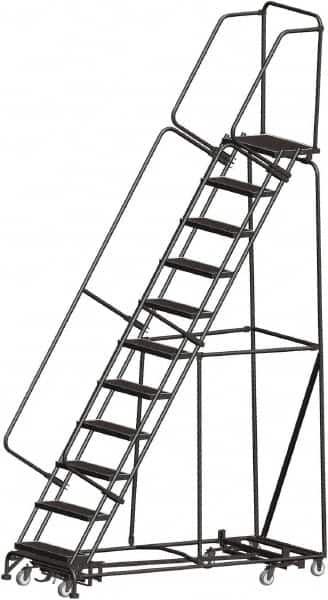 Ballymore - 143" 11 Step Rolling Warehouse Ladder - Lock Step Rolling Safety Ladder, 450 Lb Capacity, 110" Platform Height, 32" Base Width x 80" Base Depth, Perforated Tread - Benchmark Tooling