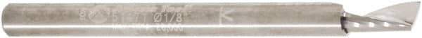 Amana Tool - 1/8" Cutting Diam x 1/4" Length of Cut, 1 Flute, Upcut Spiral Router Bit - Uncoated, Right Hand Cut, Solid Carbide, 1-1/2" OAL x 1/8" Shank Diam, 20° Helix Angle - Benchmark Tooling