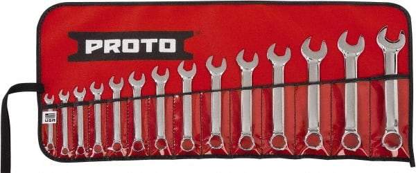 Proto - 14 Piece, 6mm to 19mm, 12 Point Extra Short Combination Wrench Set - Metric Measurement Standard, Full Polish Chrome Finish, Comes in Tool Roll - Benchmark Tooling
