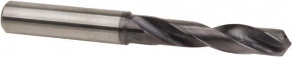 Accupro - 3.5mm 140° Spiral Flute Solid Carbide Screw Machine Drill Bit - TiAlN Finish, Right Hand Cut, 20mm Flute Length, 62mm OAL, Special Type Point, Straight Shank, Through Coolant - Benchmark Tooling