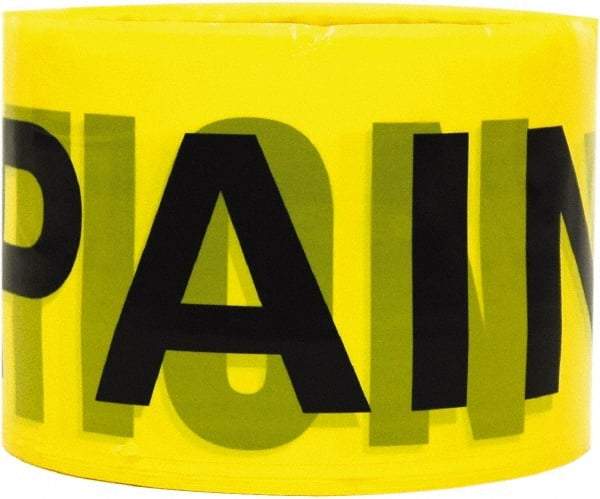 TRIMACO - 300' Long x 3" Wide Roll, PVC, Yellow Barricade Tape - Message: Caution - Wet Paint - Benchmark Tooling