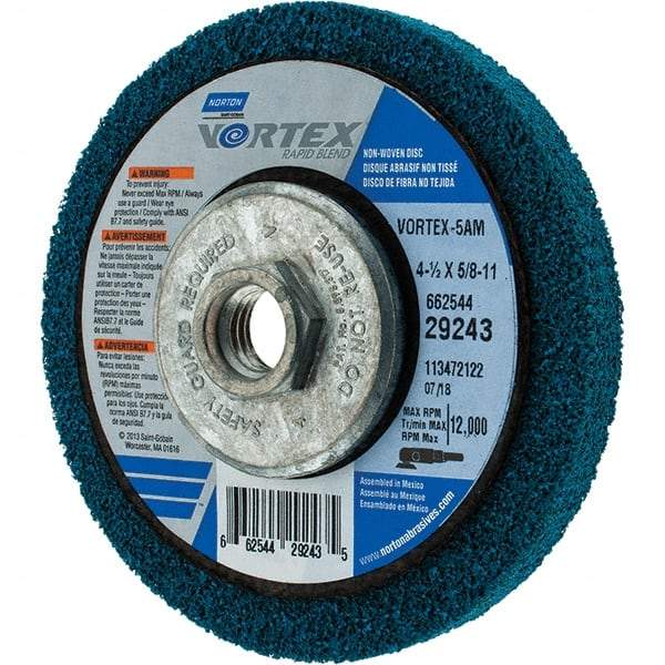 Norton - 4-1/2" Diam, 1/2" Face Width, Medium Grade, Aluminum Oxide Deburring Wheel - Benchmark Tooling