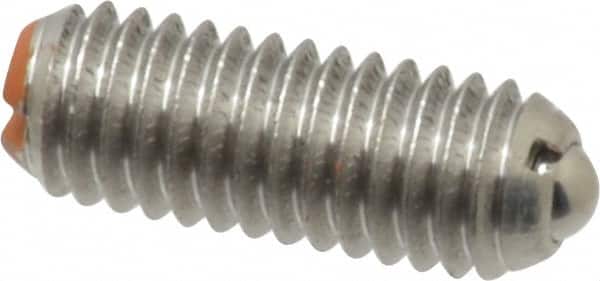 Vlier - 10-32, 0.094" Ball Diam, 0.513" Body Length, 0.025" Max Ball Reach, Threaded Ball Plunger - Stainless Steel Body, Stainless Steel Ball, 2 Lb Initial End Force, 5 Lb Final End Force - Benchmark Tooling