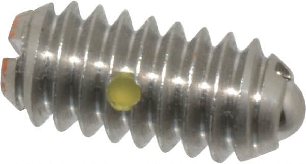 Vlier - 1/4-20, 0.125" Ball Diam, 0.531" Body Length, 0.035" Max Ball Reach, Threaded Ball Plunger - Stainless Steel Body, Stainless Steel Ball, 4 Lb Initial End Force, 12 Lb Final End Force, Locking Element - Benchmark Tooling