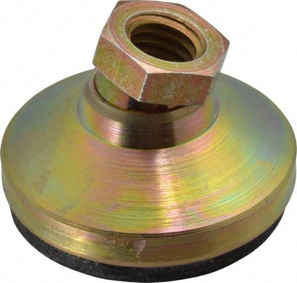 Vlier - 3750 Lb Capacity, 1/2-13 Thread, 1-1/8" OAL, Steel Stud, Tapped Pivotal Socket Mount Leveling Pad - 1-7/8" Base Diam, Elastomer Pad, 3/4" Hex - Benchmark Tooling
