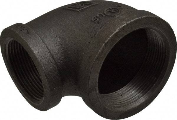 B&K Mueller - Size 2 x 1-1/2", Class 150, Malleable Iron Black Pipe 90° Reducing Elbow - 150 psi, Threaded End Connection - Benchmark Tooling