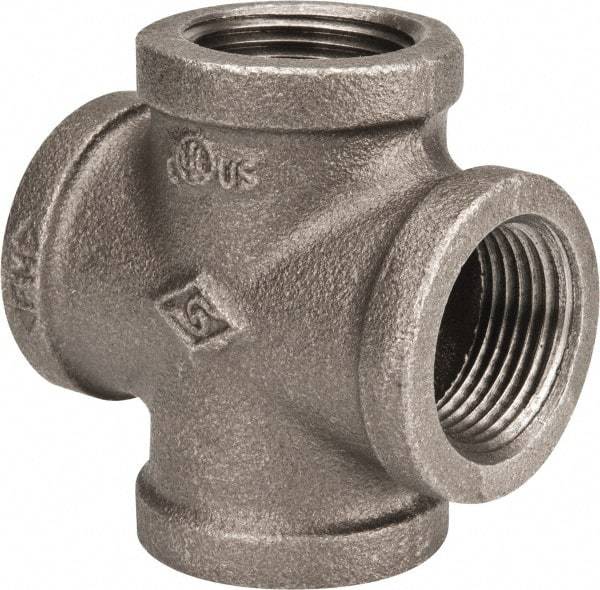 B&K Mueller - Size 1", Class 150, Malleable Iron Black Pipe Cross - 150 psi, Threaded End Connection - Benchmark Tooling