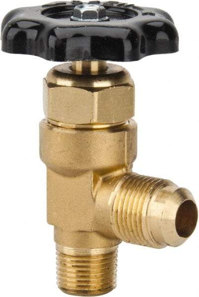 Parker - Flare x MNPTF End Connection Brass Truck Valve - 3.07" OAL, 1/2 x 3/8" Pipe - Benchmark Tooling