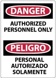 NMC - Security & Admittance Label, Header: DANGER - Legend: Danger - Authorized Personnel Only, English & Spanish, Black, Red & White, 3" Long x 5" High, Sign Muscle Finish - Benchmark Tooling