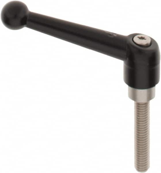 KIPP - 3/8-16, 0.83" Hub Diam, Zinc Die Cast (Stainless Steel Components) Threaded Stud Adjustable Clamping Lever - 1.97" Stud Length, 3.54" OAL, 2.26" High - Benchmark Tooling