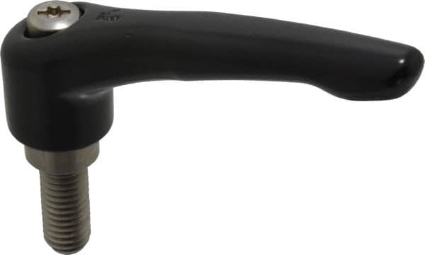 KIPP - 1/2-13, 1.06" Hub Diam, Zinc Die Cast (Stainless Steel Components) Threaded Stud Adjustable Clamping Lever - 1.18" Stud Length, 4.29" OAL, 2.48" High - Benchmark Tooling