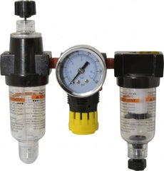 PRO-SOURCE - 1/8" NPT Port Miniature 3 Piece Filter-Regulator-Lubricator FRL Unit - Polycarbonate Bowl, 22 SCFM, 150 Max psi, 5.98" High, Manual Drain - Benchmark Tooling