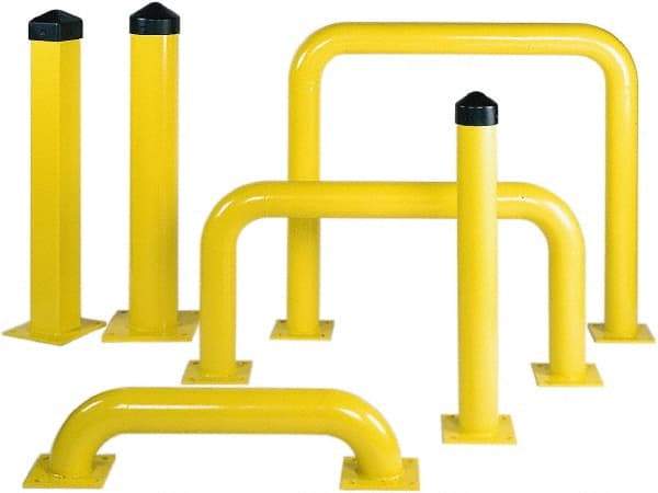 Eagle - 4-1/2" Diam x 24" High, Yellow Steel Bollard - 8" Wide x 8" Long Mounting Plate, 35 Lb - Benchmark Tooling