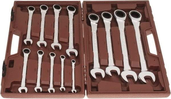 Paramount - 13 Piece, 1/4" to 1", Ratcheting Combination Wrench Set - Inch Measurement Standard, Full Polish Chrome Finish, Comes in Blow Molded Case - Benchmark Tooling
