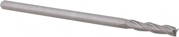 Accupro - 1/8", 5/8" LOC, 1/8" Shank Diam, 2-1/2" OAL, 3 Flute, Solid Carbide Square End Mill - Single End, Uncoated, Spiral Flute, 30° Helix, Centercutting, Right Hand Cut, Right Hand Flute, Series Miniature - Benchmark Tooling